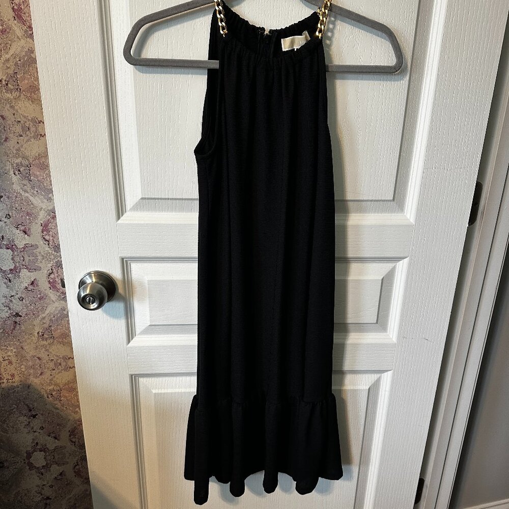 Small, Black dress with gold chain straps